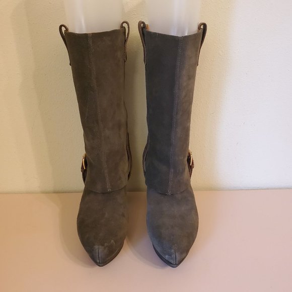 Earthies Green Brown Pointy Toe Boots‎ Suede Leather LINTZ 9.5B - Picture 4 of 7